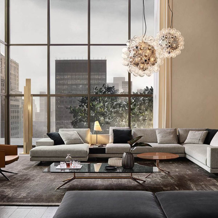 Custom-made Elysian Elegance sofa with soft cotton linen fabric shown from side view