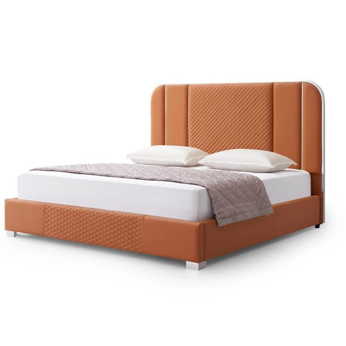 Side view of custom Enchanted Haven cotton linen KB32 1.8M bed showcasing breathable fabric and sleek frame