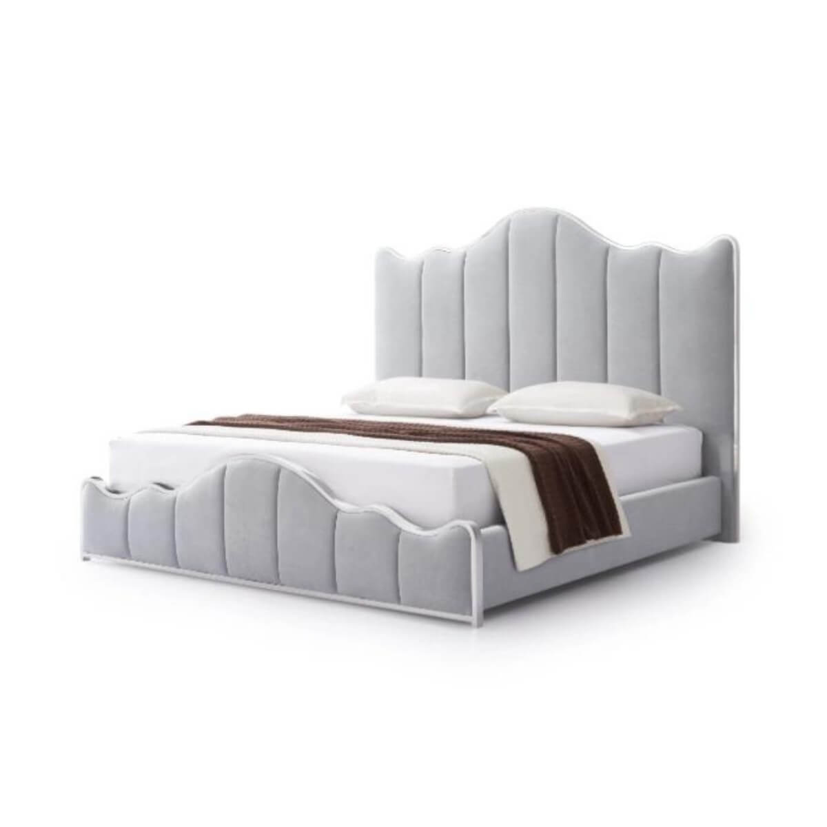 Side view of custom Enchanted Haven cotton linen KB33 1.8M bed showcasing breathable fabric and sleek frame