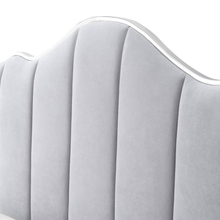 Close-up of custom Enchanted Haven cotton linen KB33 1.8M bed headboard showing fabric texture and craftsmanship