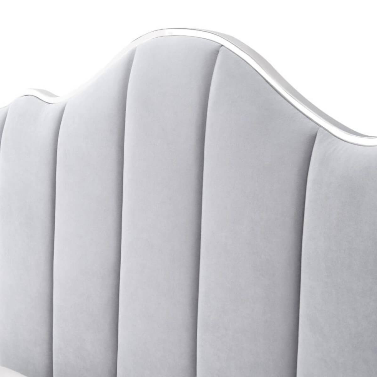 Close-up of custom Enchanted Haven cotton linen KB33 1.8M bed headboard showing fabric texture and craftsmanship
