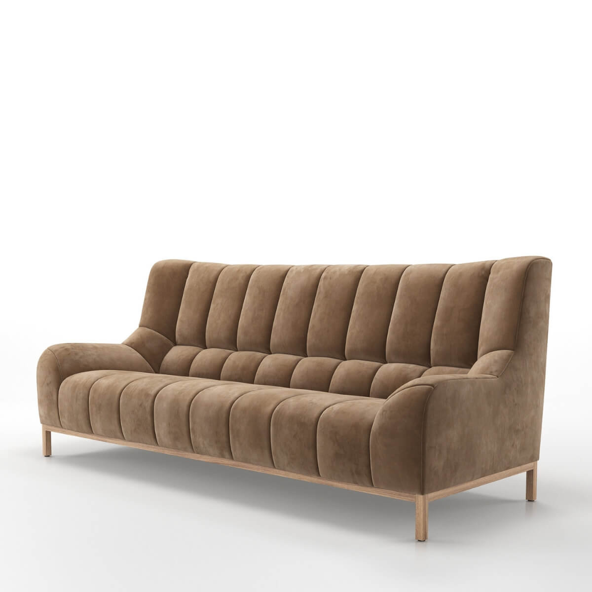Side view of custom Enigmatic Eclipse KS39 luxury sofa – showcasing sleek profile, premium fabric, and modern craftsmanship