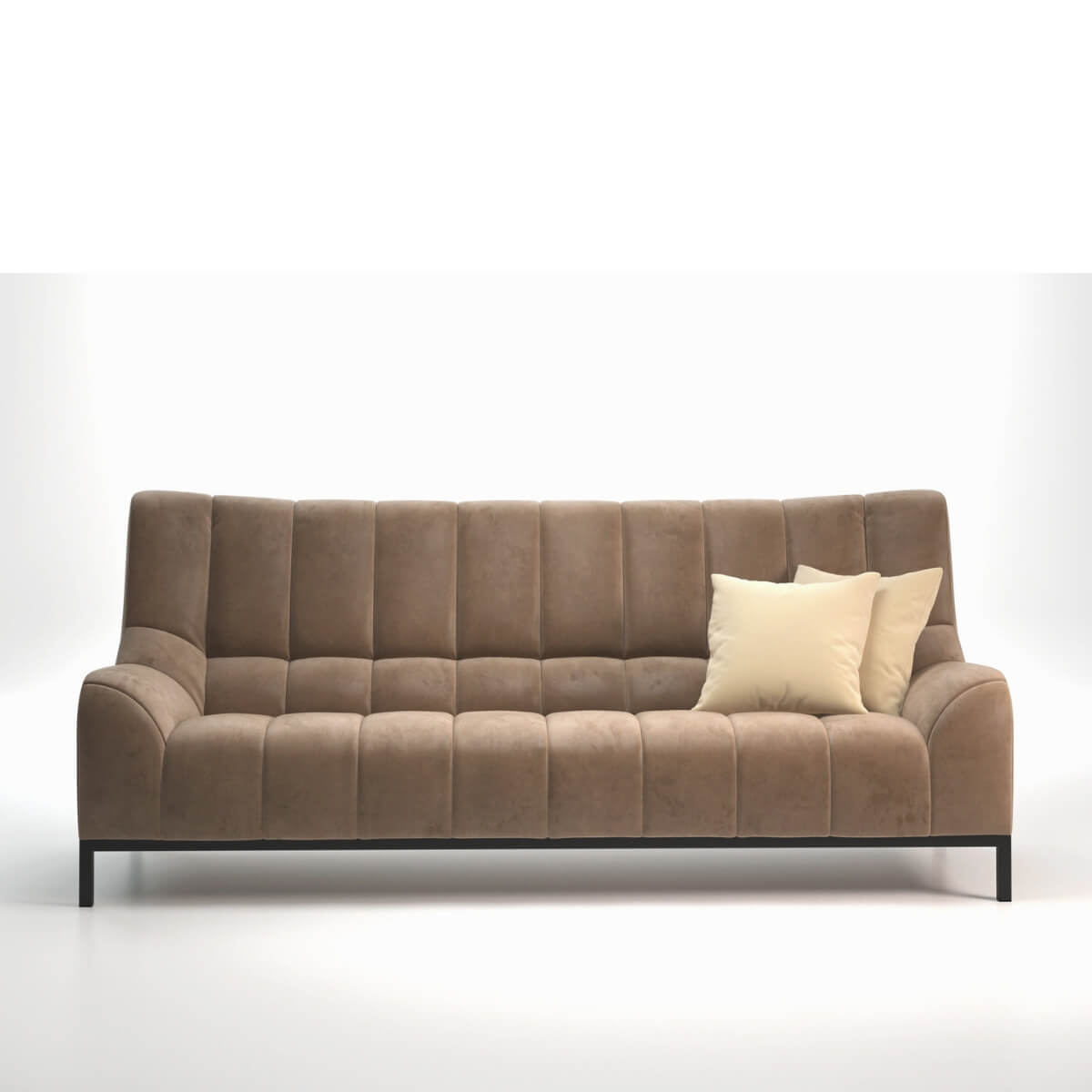 Front view of custom Enigmatic Eclipse KS39 luxury sofa – modern design with premium upholstery and elegant silhouette