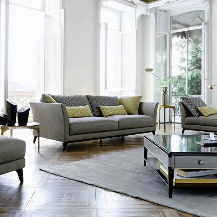 Contemporary cotton linen sofa from Epic Tranquility collection with plush cushions