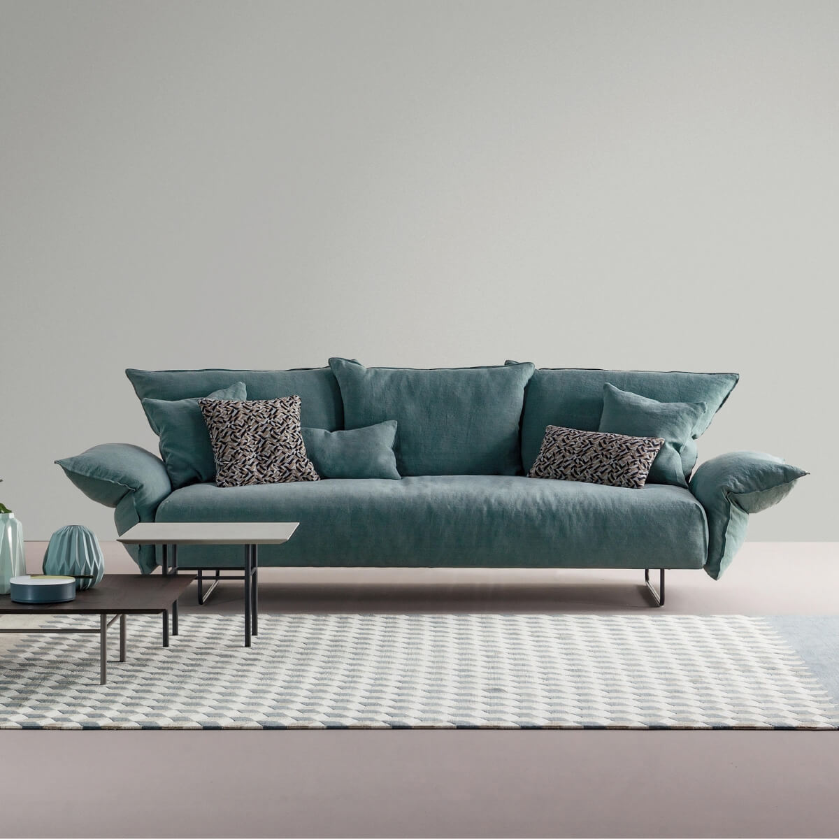 Custom Epicurean Enclave cotton sofa with minimalist design and soft upholstery