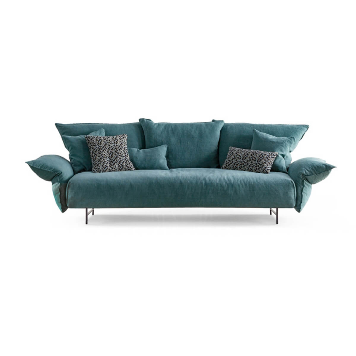 Custom Epicurean Enclave cotton sofa with minimalist silhouette and side-angle view
