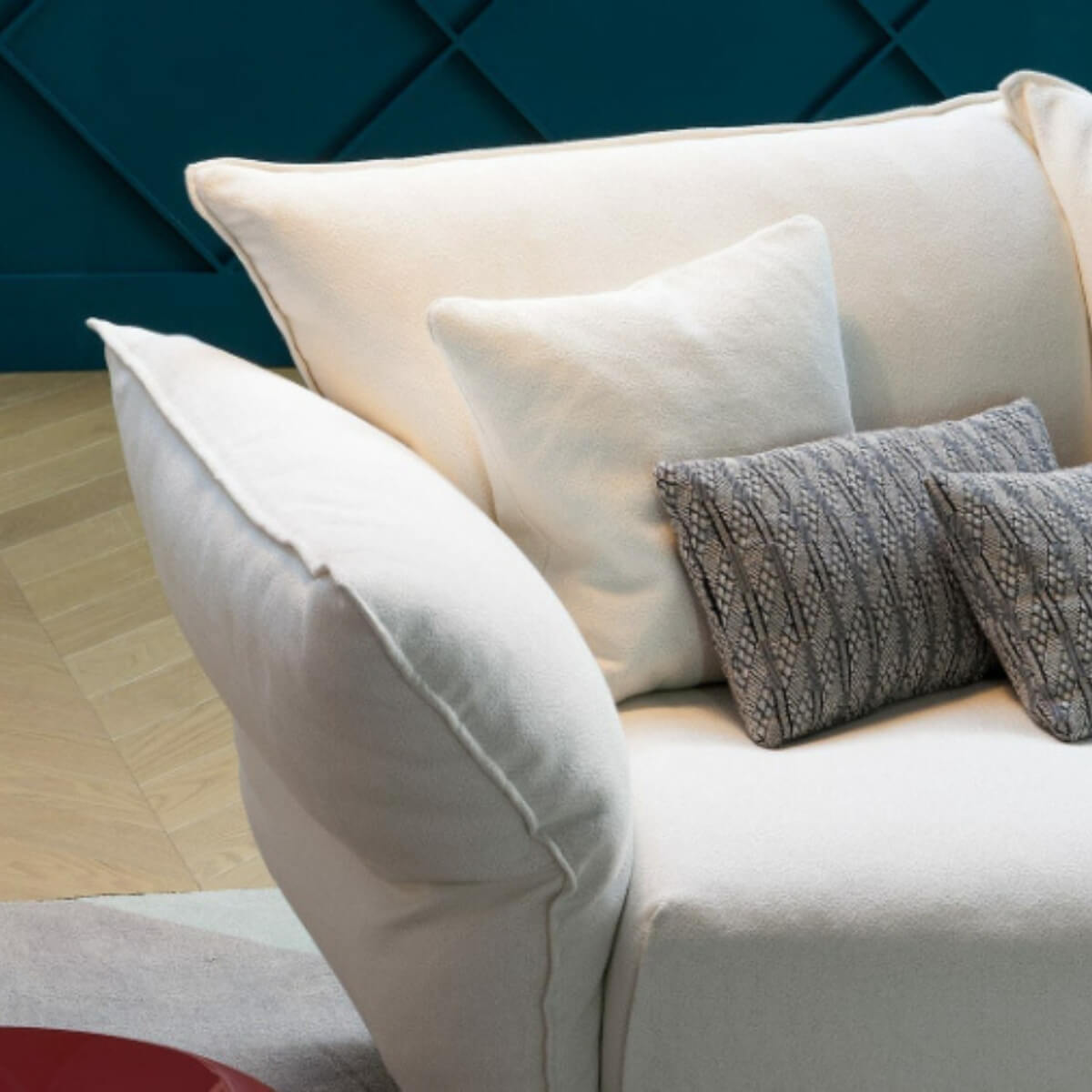 Comfortable custom cotton sofa from Epicurean Enclave collection with clean, tailored lines
