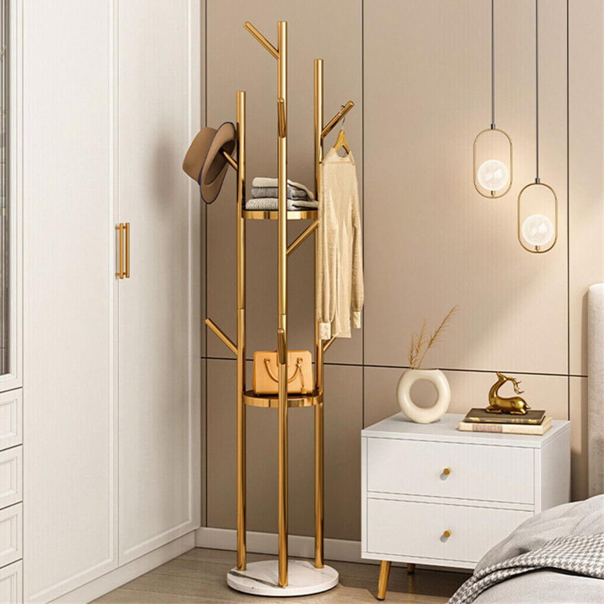Custom Garment Grove clothes rack featuring a solid marble base and minimalist metal frame – elegant and functional storage solution