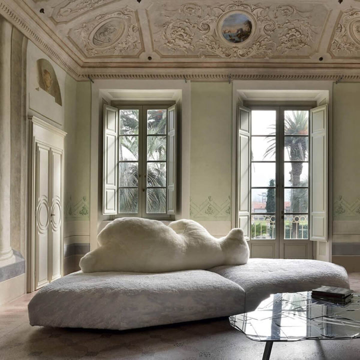 AuroraArray teddy sofa custom-crafted with plush teddy fabric for contemporary interiors