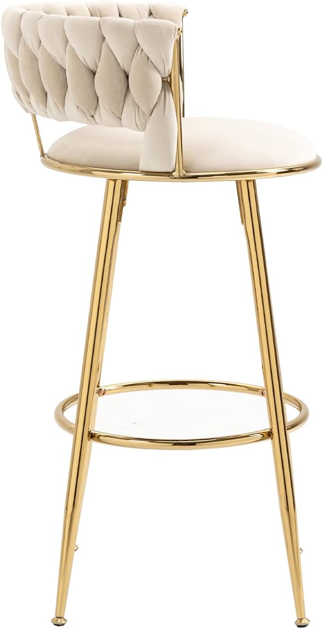 Custom-made bar stool with white seat and golden metal stand for stylish seating