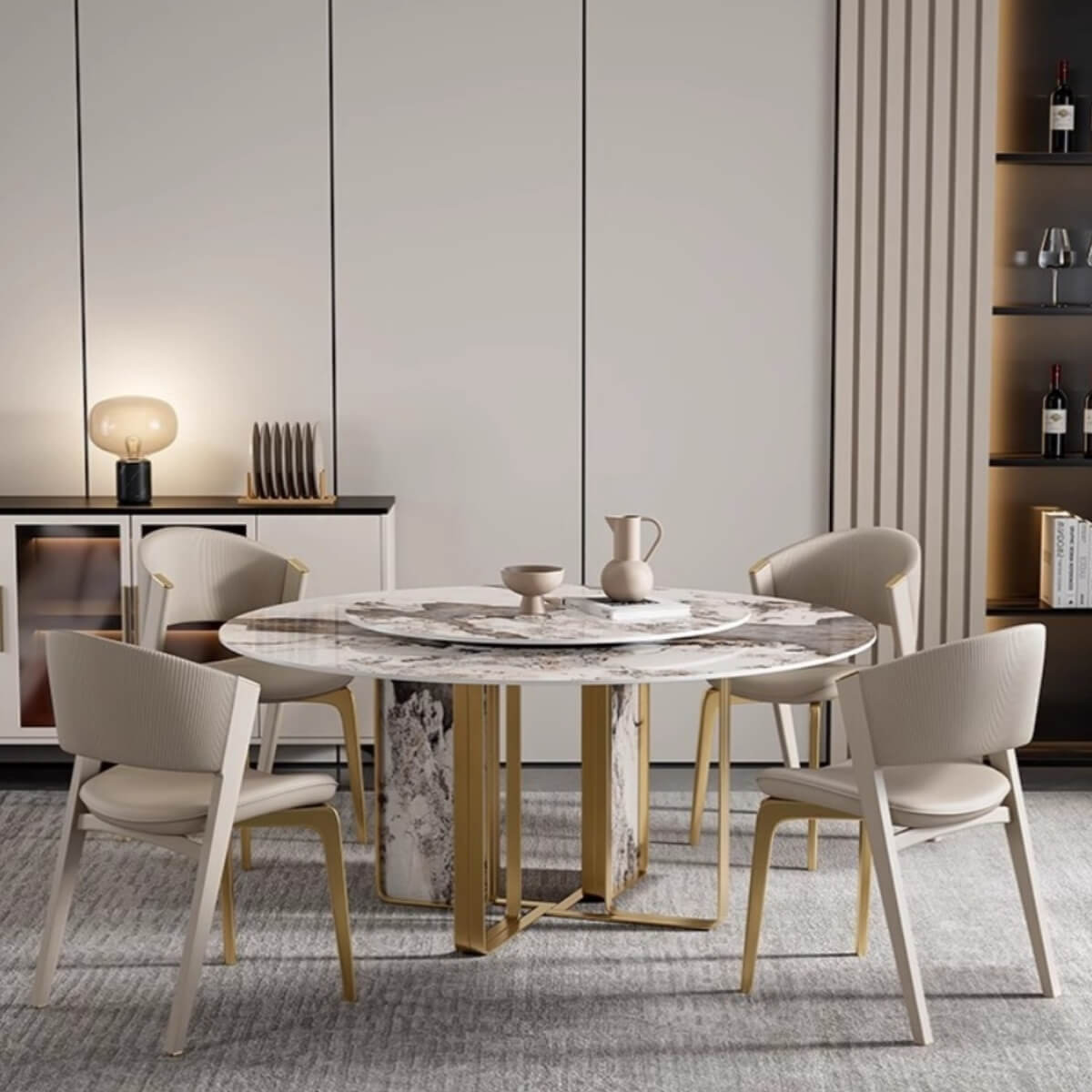 Custom Rees premium leather dining chair in a modern dining room – elegant leather upholstery paired with sleek design for luxurious seating