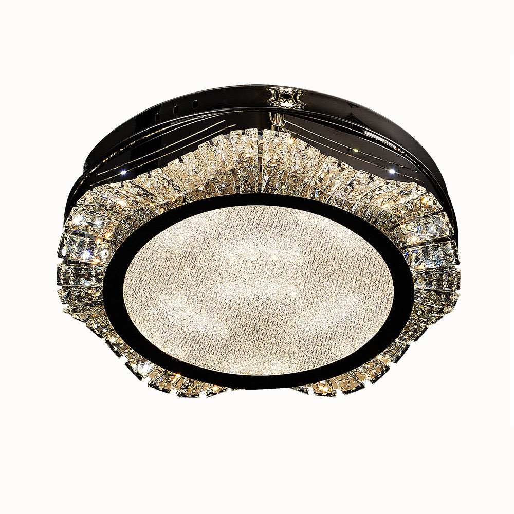 Custom round K9 crystal ceiling light Isabelle, featuring luxurious crystal arrangement and elegant modern design for sophisticated interiors