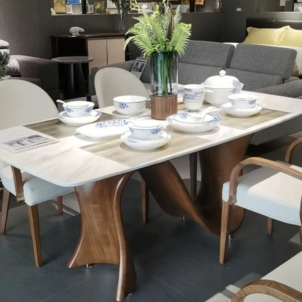 Customised solid wood marble dining table with elegant design and premium craftsmanship