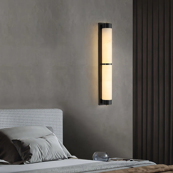  Cylindra Alabaster Brass Wall Light bedside lamp front view elegant modern lighting fixture