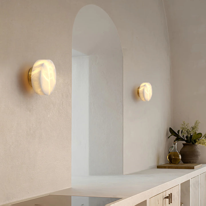 Cylindrical alabaster wall light on kitchen wall for modern and elegant home lighting décor