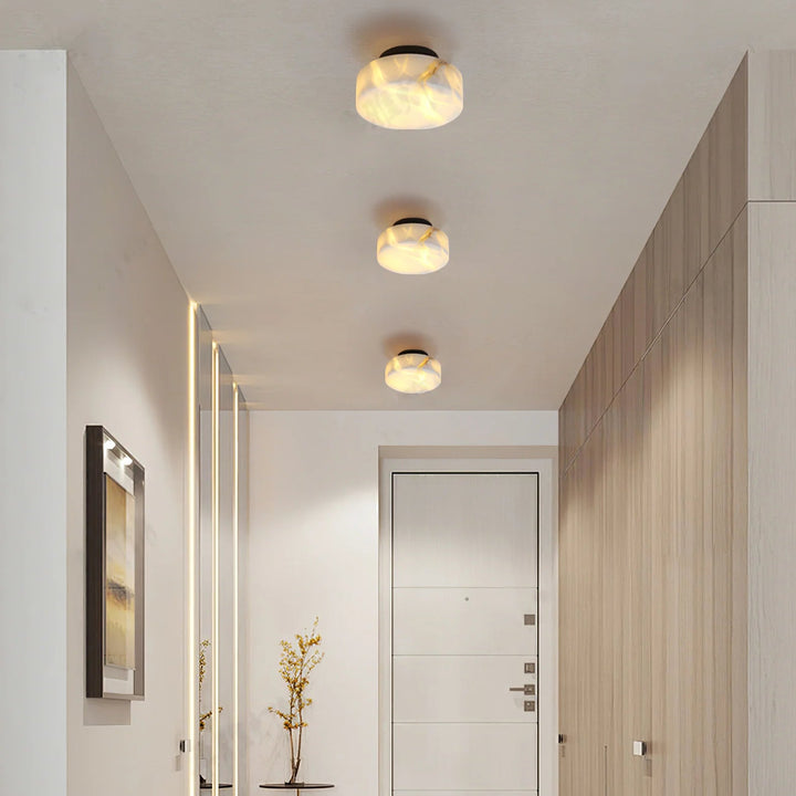 Cylindrical alabaster wall light on living room ceiling for modern home décor lighting