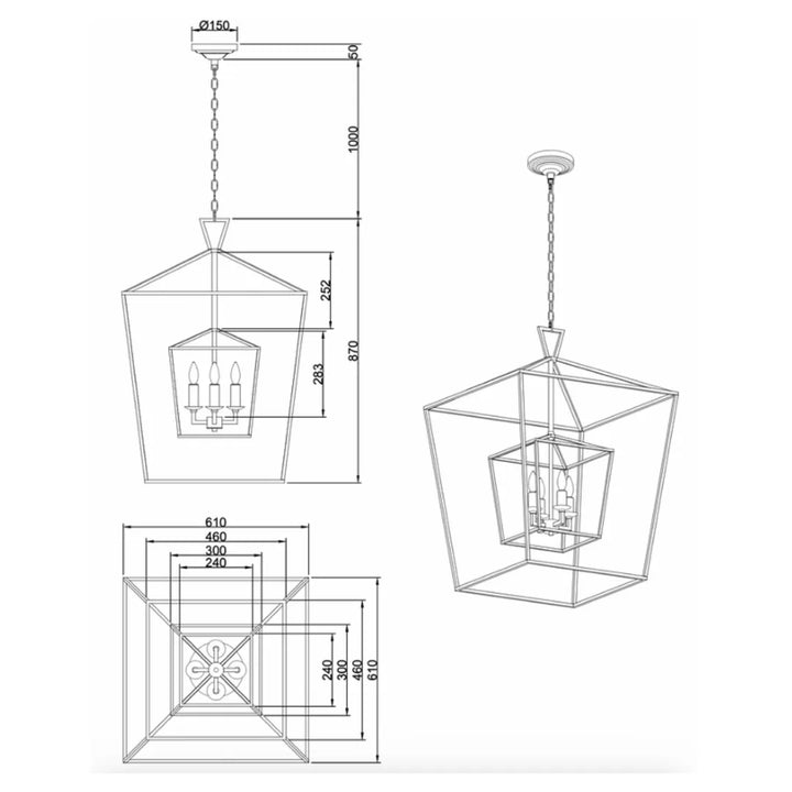 Darlana medium double cage lantern modern lighting product size and dimensions
