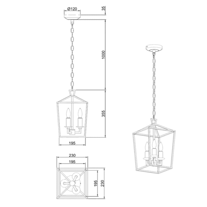 Darlana mini lantern pendant lamp modern lighting product dimension display