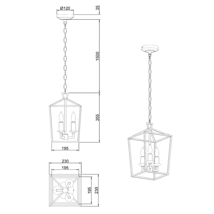 Darlana mini lantern pendant lamp modern lighting size and dimension view