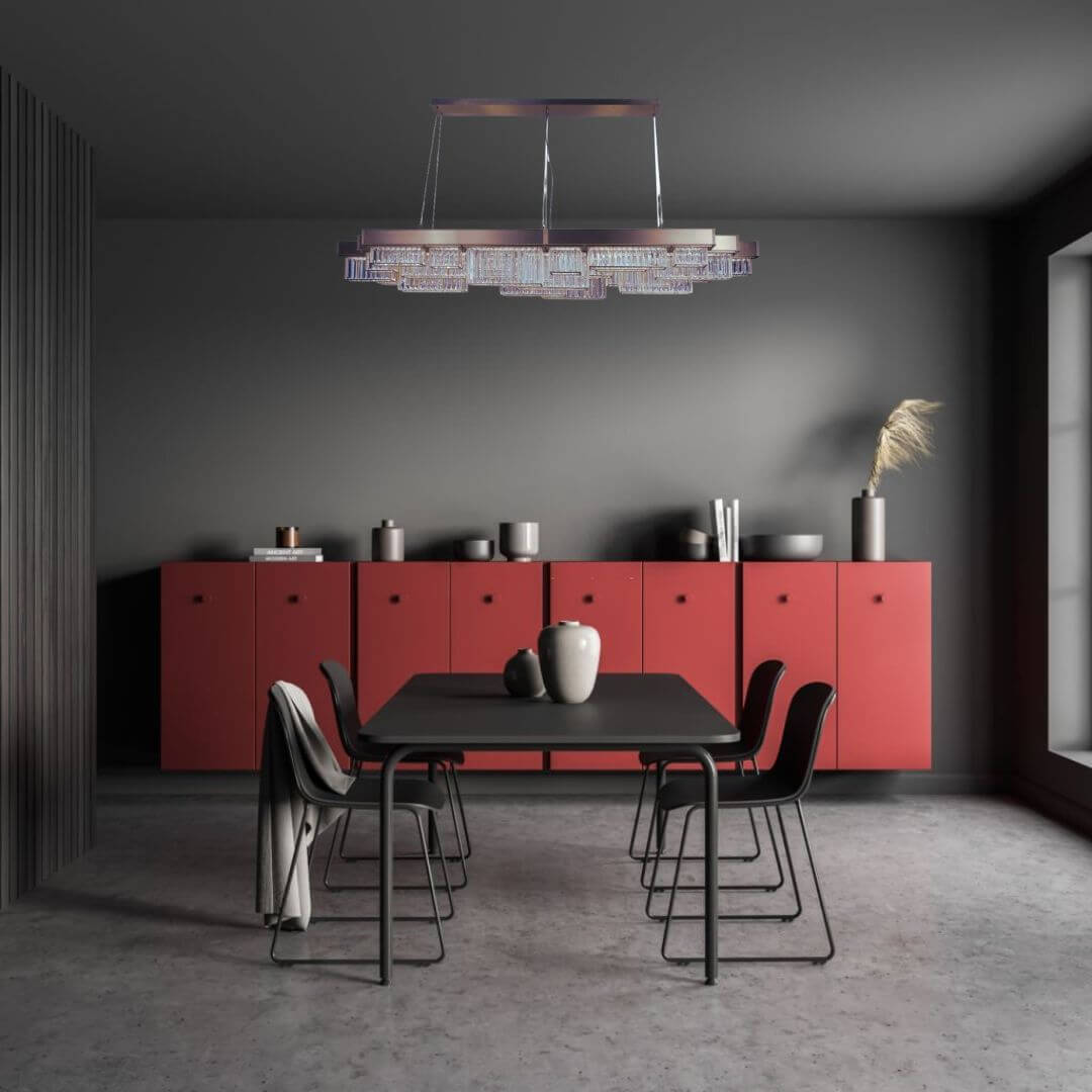 Front View of Dining Space with Dawn Crystal Chandelier Light in Australia – Elegant Lighting