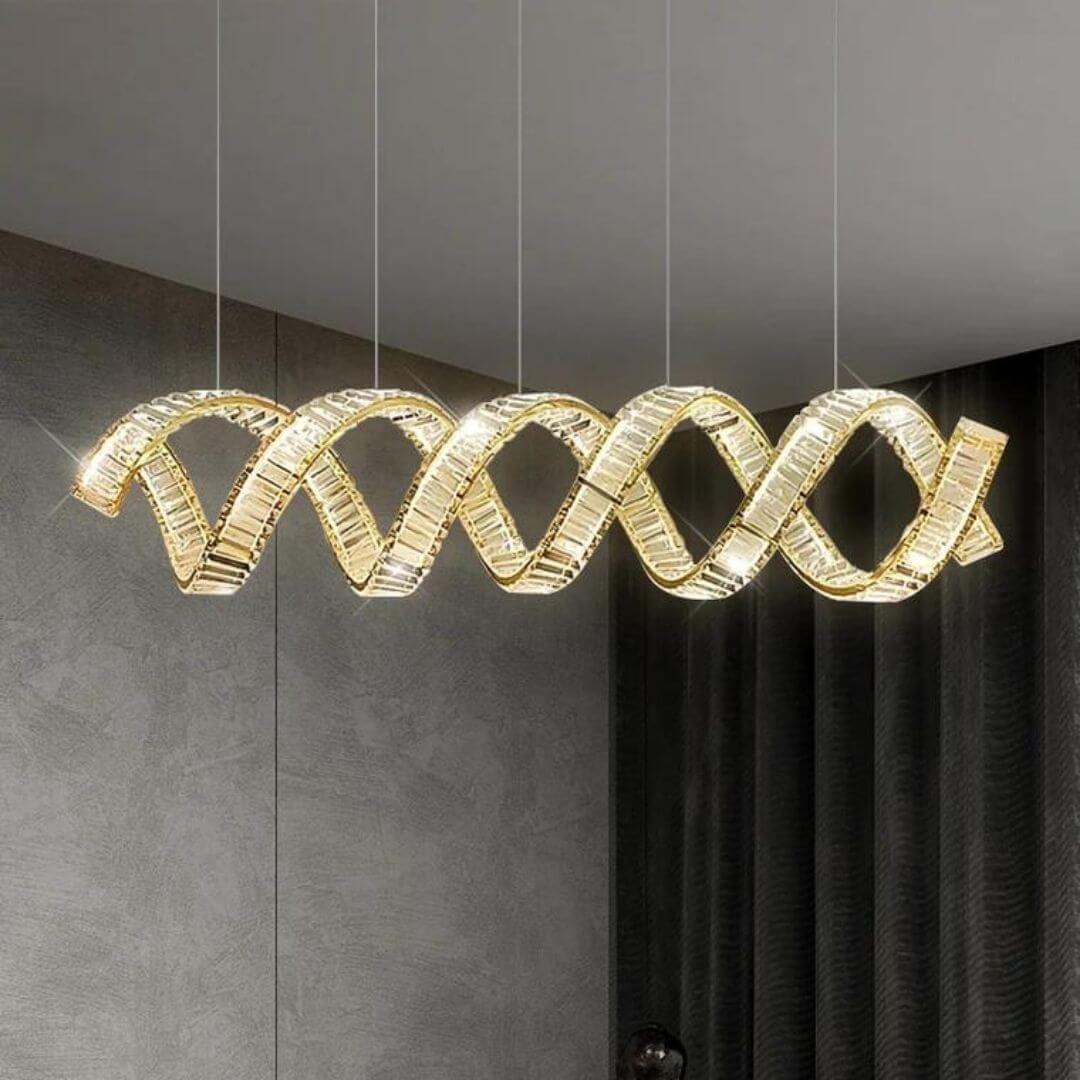 Daybreak Two Wave Crystal Chandelier Light Turned On – Elegant Modern Ceiling Lighting Fixture