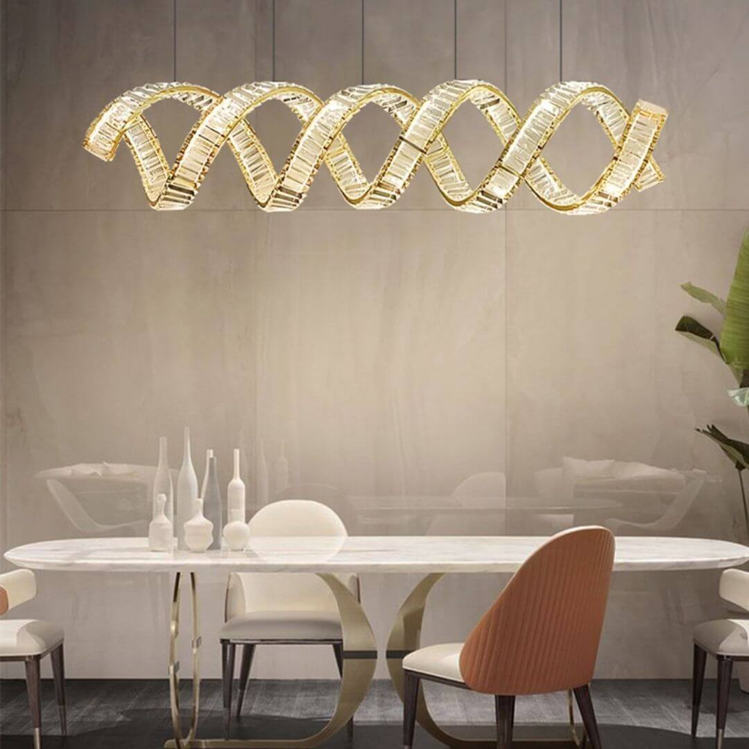 Daybreak Two Wave Crystal Chandelier Light Above Dining Table – Stylish Modern Interior Lighting