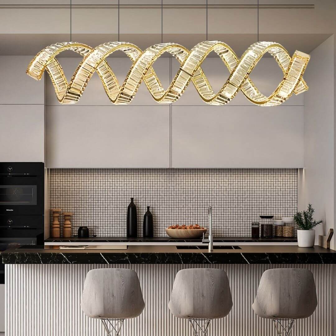 Daybreak Two Wave Crystal Chandelier Light Hanging Above Kitchen Table – Stylish Modern Fixture