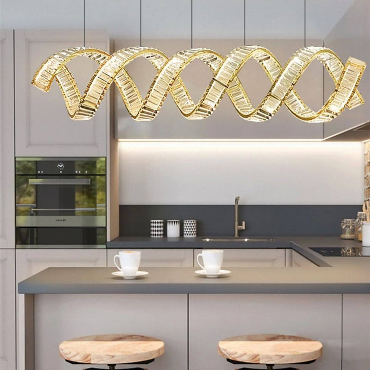 Daybreak Two Wave Crystal Chandelier Light Hanging on Dining Table – Elegant Modern Lighting