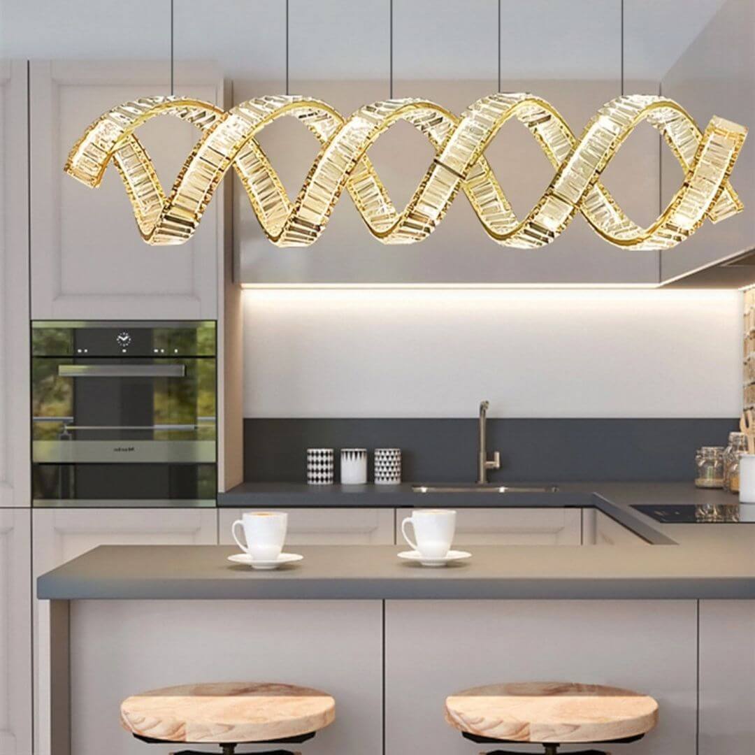 Daybreak Two Wave Crystal Chandelier Light Hanging on Dining Table – Elegant Modern Lighting