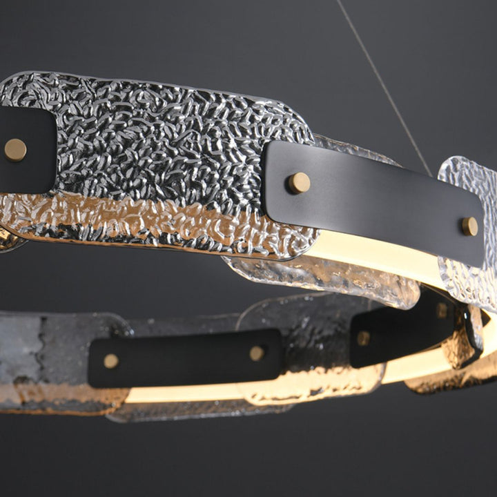 Close-up detail of ring on Dazzle dual-layer chandelier, showcasing intricate crystal arrangement and polished finish