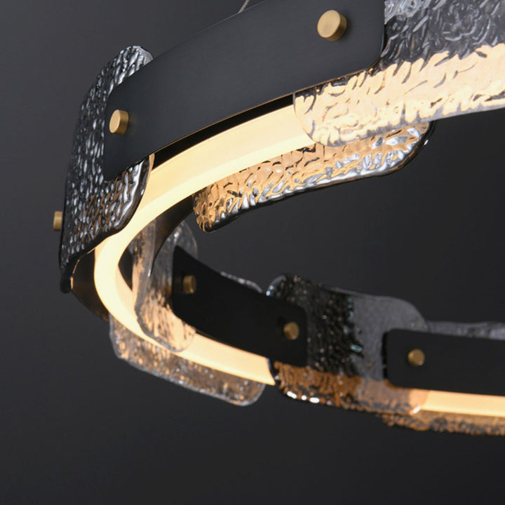 Close-up view of ring detail on Dazzle dual-layer chandelier, highlighting refined crystal design and polished metal finish