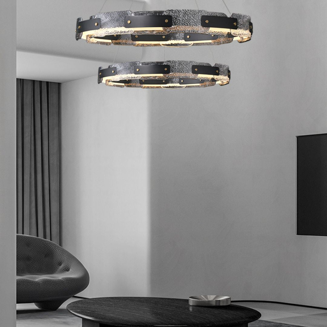Dazzle dual-layer chandelier in luxury room, featuring layered crystals for a glamorous and sophisticated ambiance