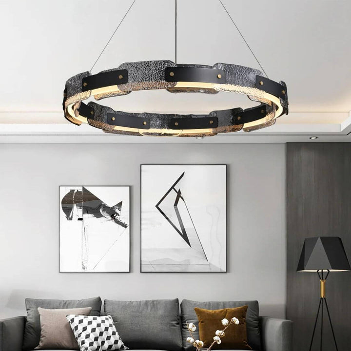 Dazzle Single Tier Chandelier Light in living room, offering elegant crystal sparkle and a touch of luxury to the interior ambiance