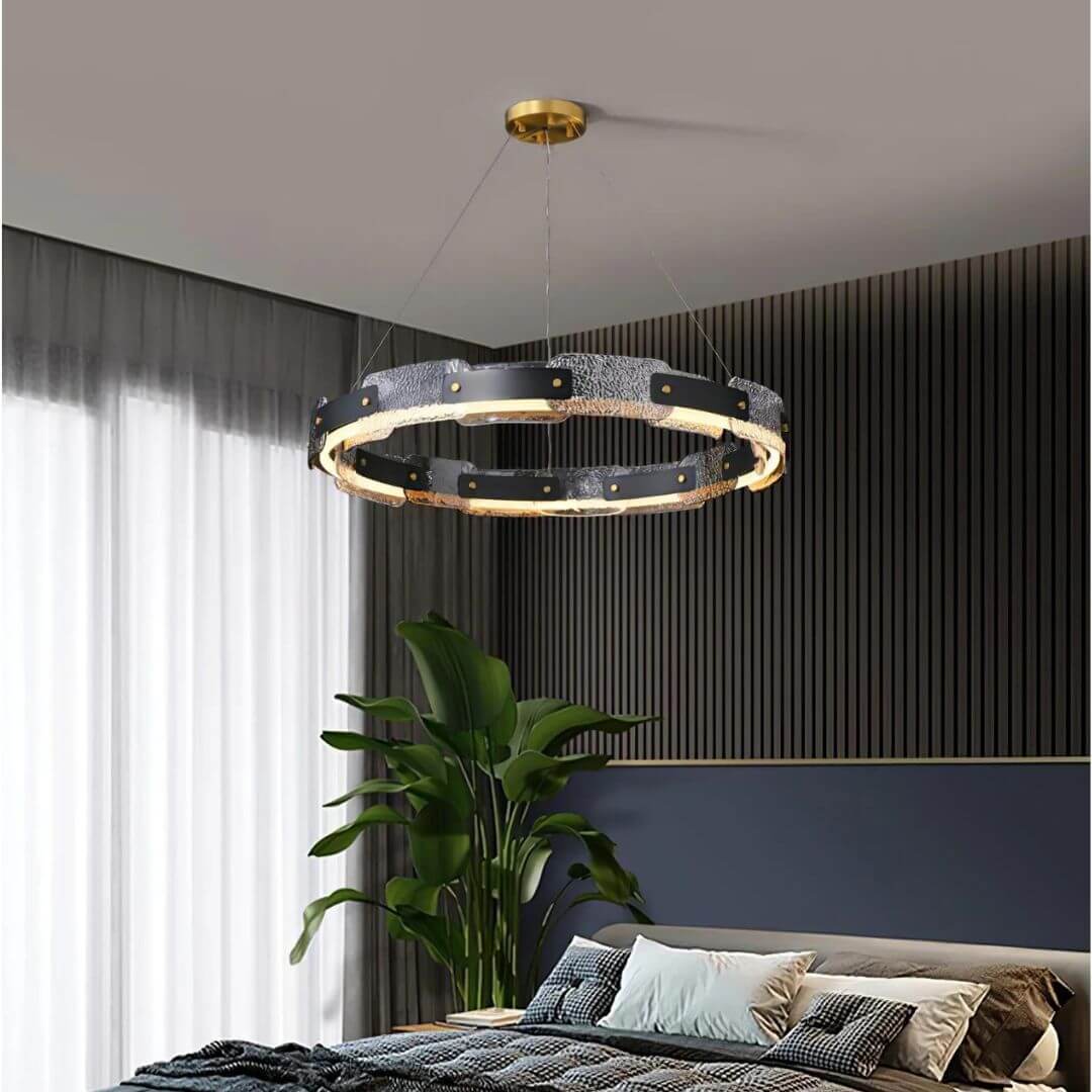 Dazzle single-tier chandelier light in bedroom, creating a cozy and elegant ambiance with sparkling crystals