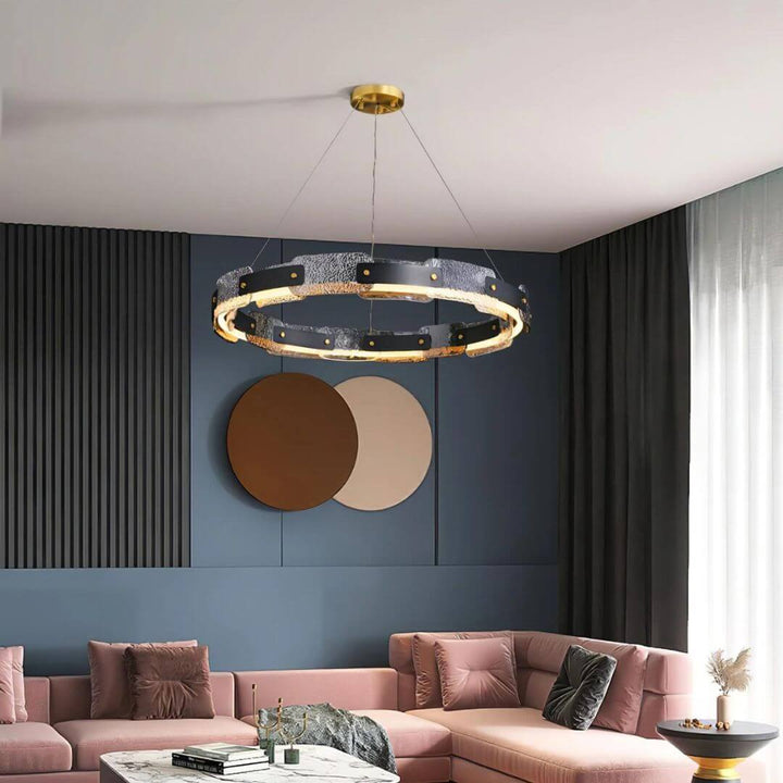 Dazzle Single Tier Chandelier Light in the living room, enhancing the space with refined crystal elegance and ambient illumination for a luxurious atmosphere