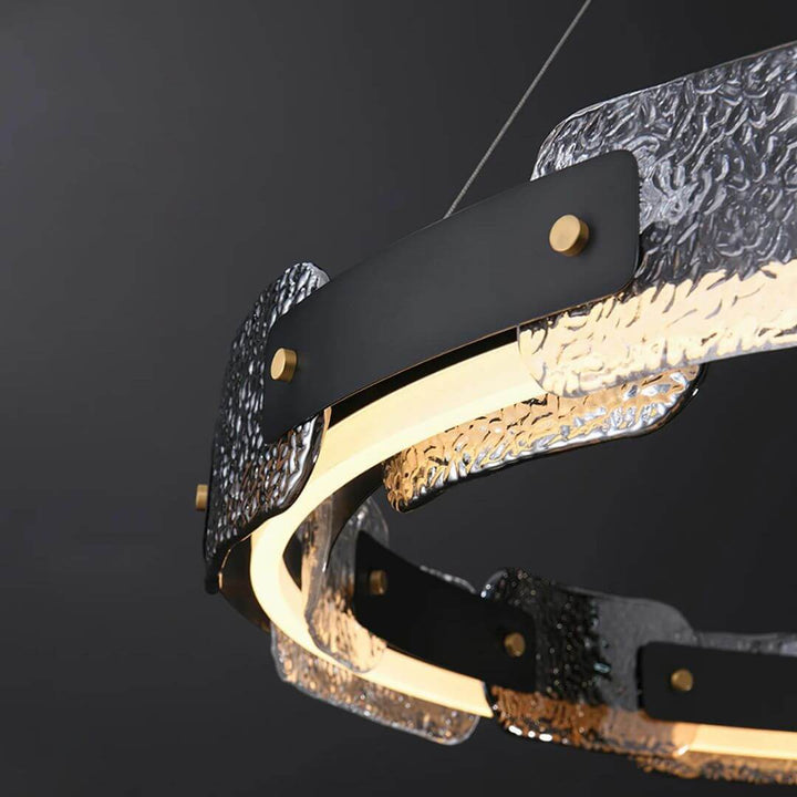 Close-up detail of the ring on Dazzle single-tier chandelier light in Australia, highlighting polished finish and intricate crystal arrangement