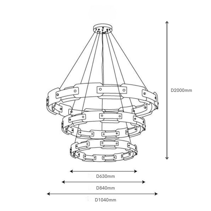 Dazzle three-tier chandelier light with precise dimensions, designed for grand spaces and elegant interior lighting