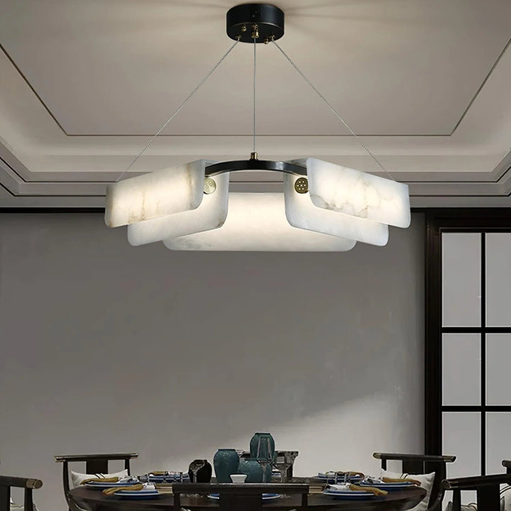 Delia Alabaster chandelier – modern hanging light fixture above dining table