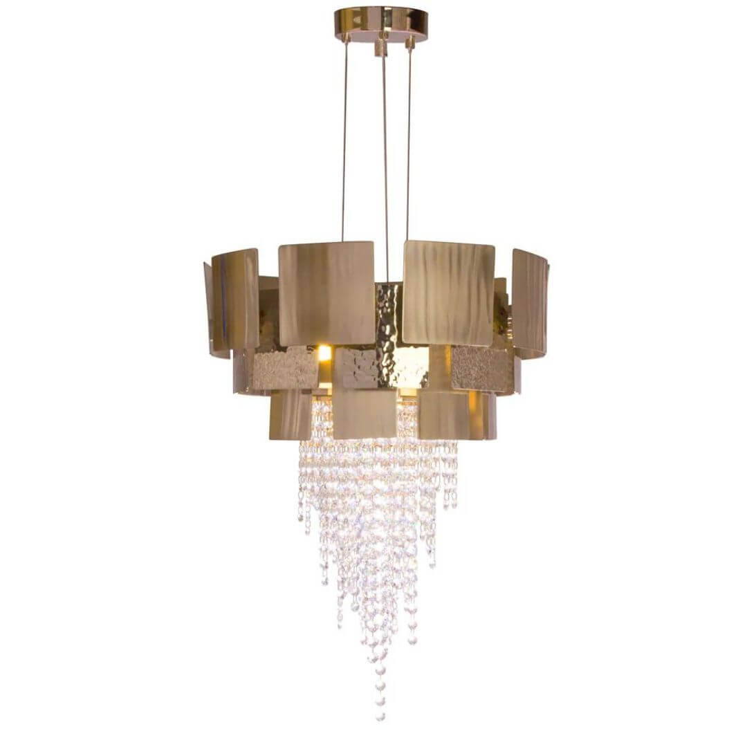 Detailed Close-Up of Spark Gold Crystal Chandelier Light – Elegant Modern Lighting Fixture