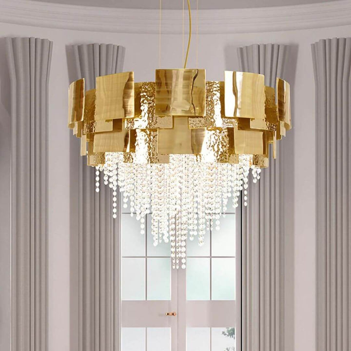 Front View Detail of Spark Gold Crystal Chandelier Light – Luxurious Modern Lighting Fixture