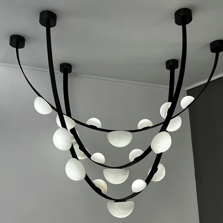 Three-layer Dew Drops Alabaster chandelier with marble belt on ceiling