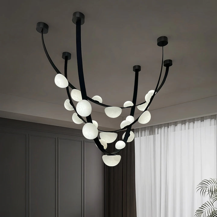 Front view of Dew Drops Alabaster chandelier with marble finish