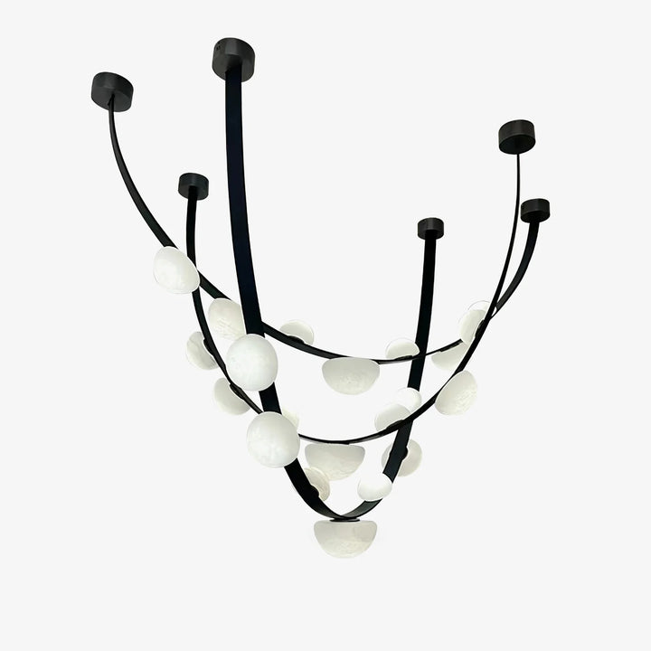 Front view of Dew Drops Alabaster chandelier hanging in modern interior