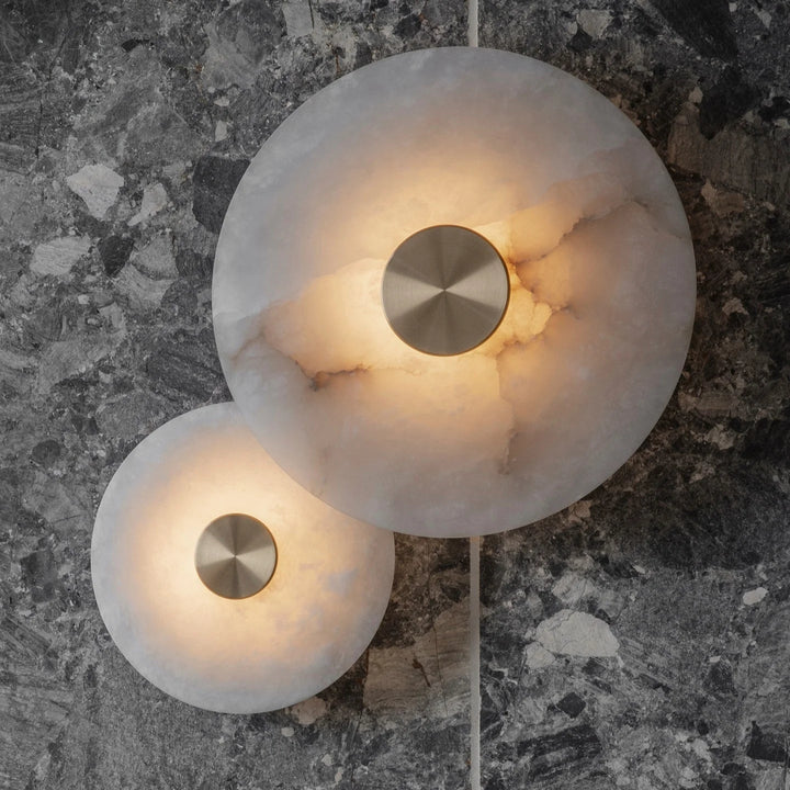 Disc-shaped alabaster wall light lamp, elegant modern interior lighting for home decor