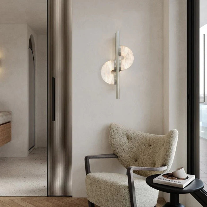 Dolly Alabaster wall lamp lighting and decor in living room, stylish interior view