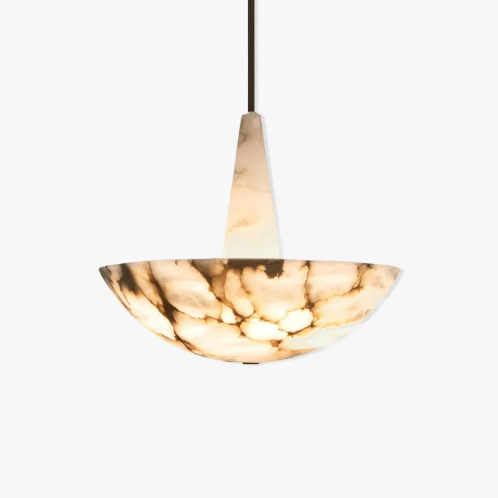 Domus Alabaster Chandelier hanging front view, showcasing modern lighting and elegant interior décor