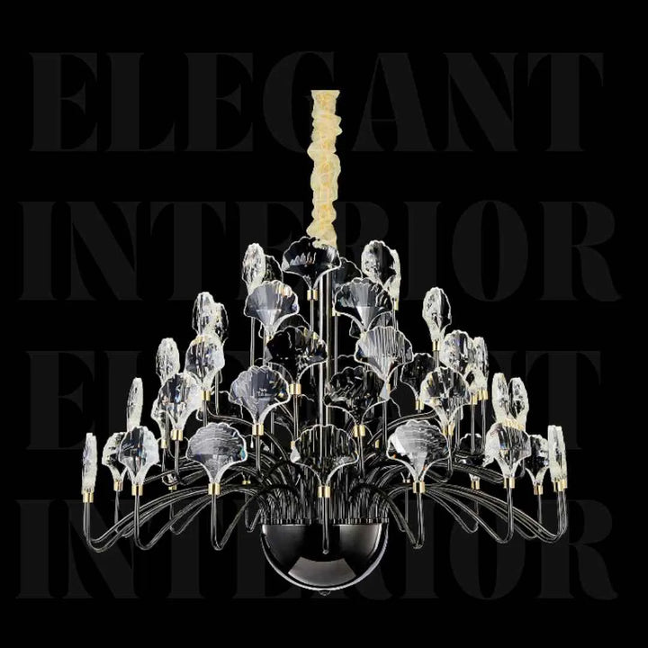 Donya Black Crystal Leaf Chandelier Modern Elegant Lighting for Living Spaces