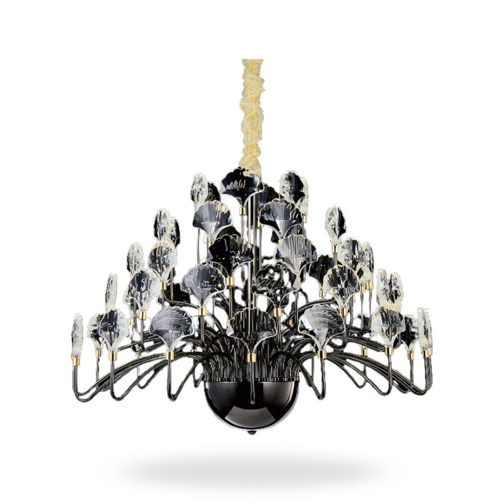 Donya Black Crystal Leaf chandelier featuring modern leaf-inspired design with sparkling black crystals