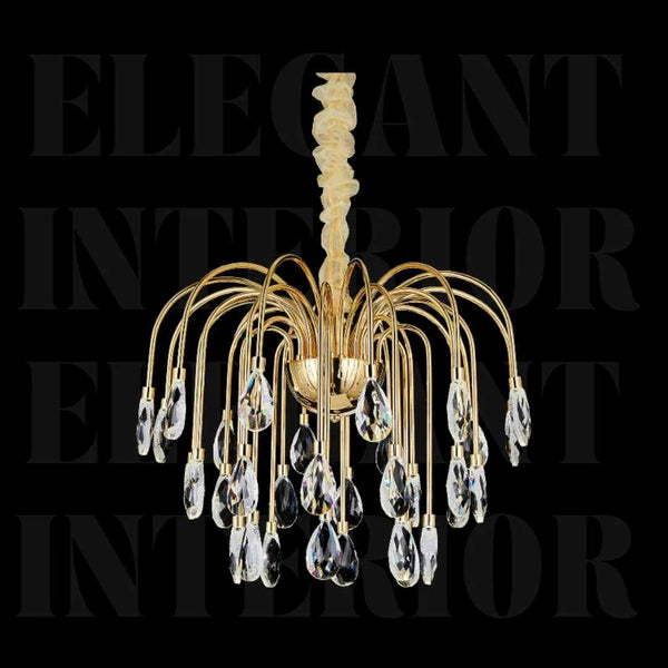 Donya Cascading Gold Crystal Chandelier featuring luxurious gold frame and cascading sparkling crystals