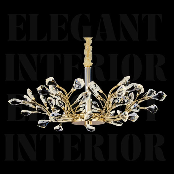Donya Crystal Blossom Gold Branch Chandelier featuring elegant gold frame and sparkling crystal petals